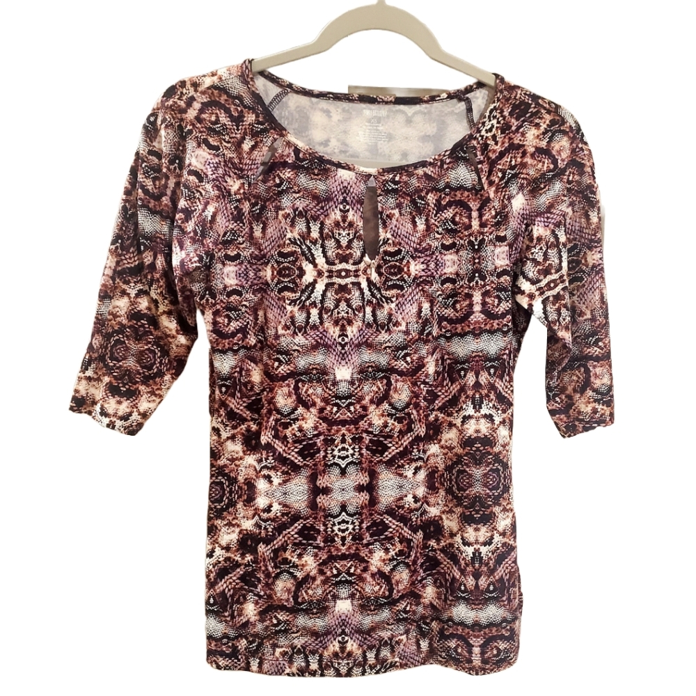 Jennifer Lopez snakeskin rayon top blouse keyhole cutout neckline x-small